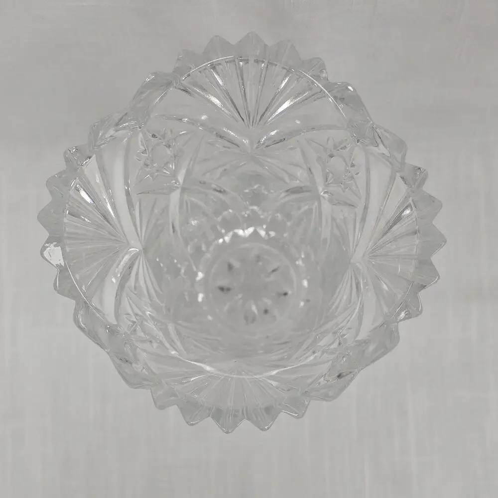 Vintage Clear Cut Glass Crystal Vase Starburst Fan Pattern Scalloped Rim 6”